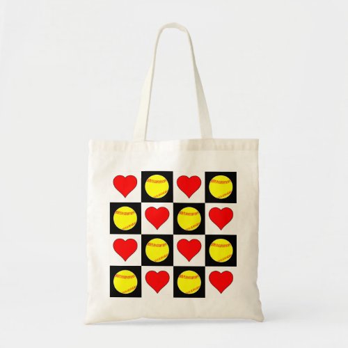 Cute Fastpitch Softball Mom/Player Heart Pattern Tote Bag