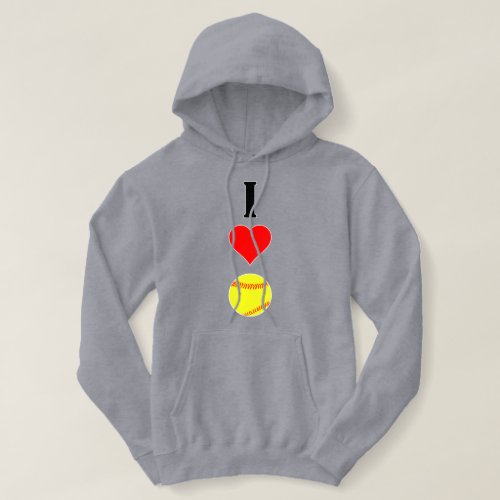 Cute I Love/Heart Softball Womens Fastpich Sports Hoodie