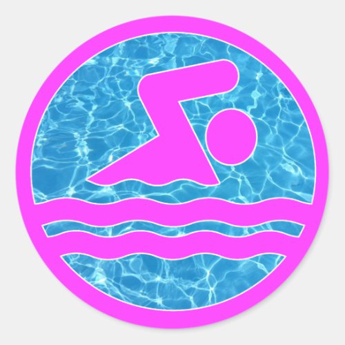 Cute Pink Swimmer Girl Swimming and Diving Classic Round Sticker