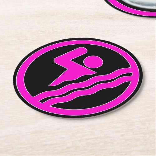 Cute Pink Swimmer Swimming and Diving Swim Round Paper Coaster