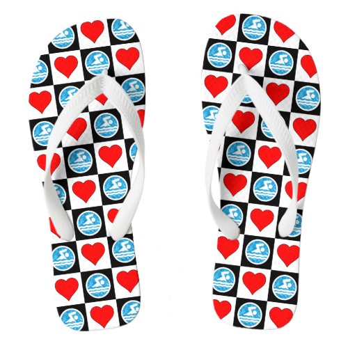 Cute Swimming and Diving Hearts Pattern Swimmer's Flip Flops