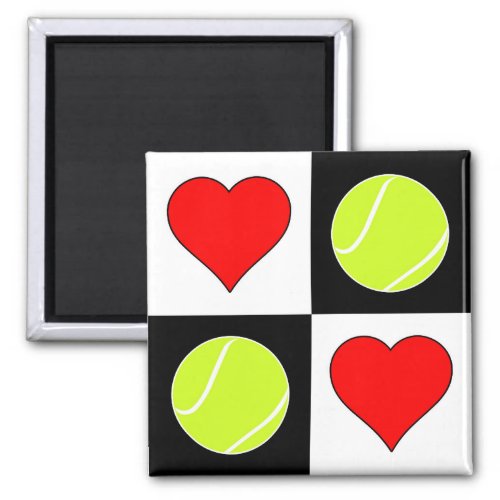 Cute Tennis Balls & Hearts Checker Pattern Sports Magnet