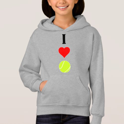 Cute Vertical I Love/Heart Tennis Girls Sports Hoodie