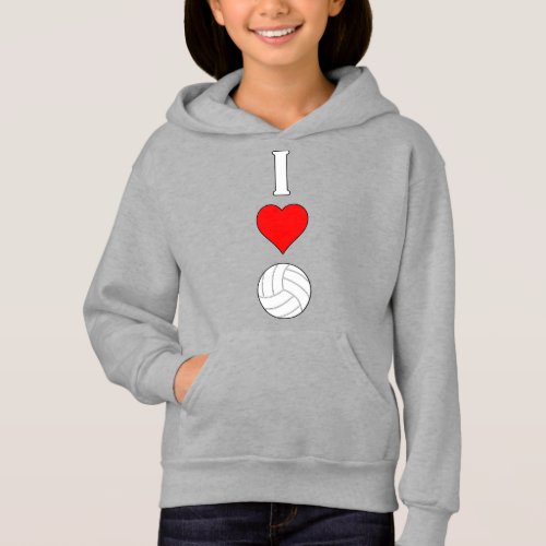 Cute Vertical I Love/Heart Volleyball Girls Sports Hoodie