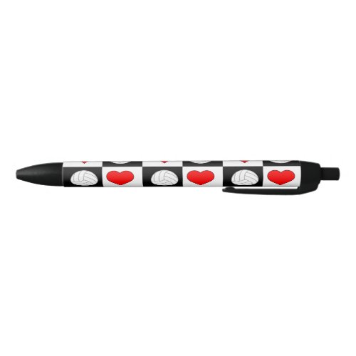 Cute Volleyballs and Hearts Player or Coach Sports Black Ink Pen