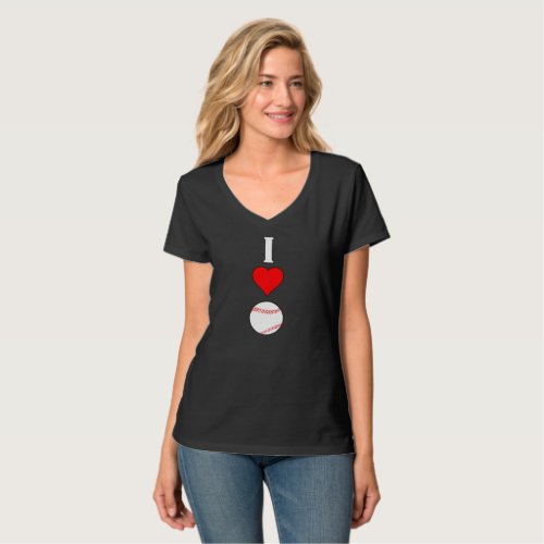 Cute Women's I Love/Heart Baseball Vertical V-neck T-Shirt