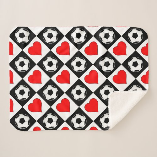 Fall Soccer Season Cute Warm Soccer Balls & Hearts Sherpa Blanket