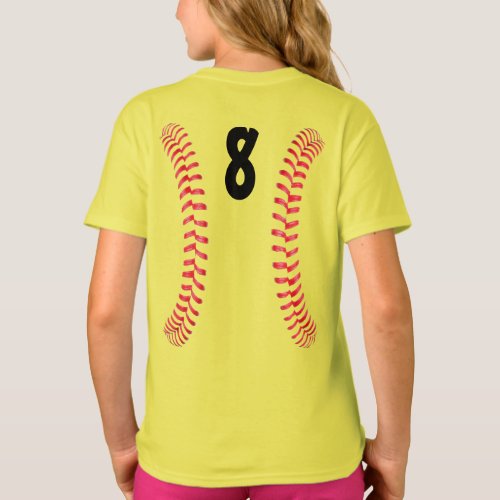 Fastpitch Softball Seams with Player Jersey Number T-Shirt