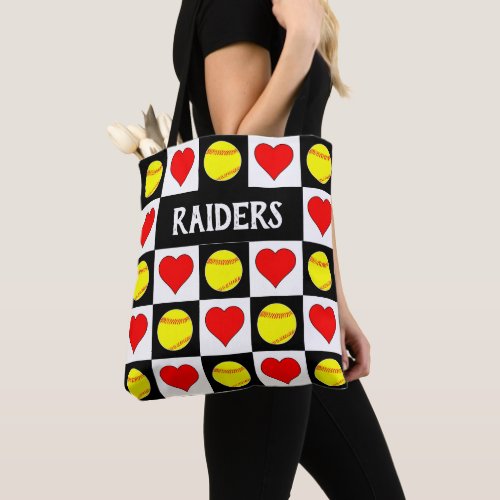 Fastpitch Softballs & Hearts Custom Softball Team Tote Bag