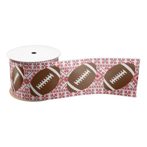 Football Christmas Pattern Sports Player Gift Wrap Satin Ribbon
