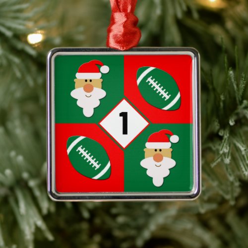 Football Christmas Santa Custom Player Text Number Metal Ornament