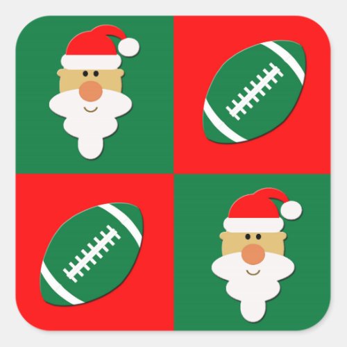 Football Player Red & Green Santa Clause Christmas Square Sticker