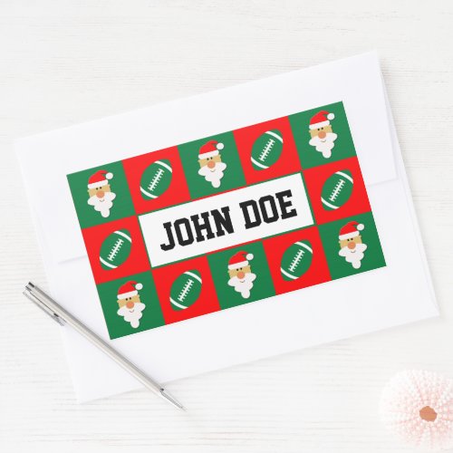 Football Player Santa Clause Sports Christmas Rectangular Sticker
