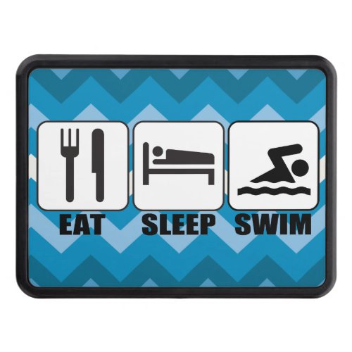 Fun Blue "Eat, Sleep, Swim" for Coaches & Swimmers Tow Hitch Cover