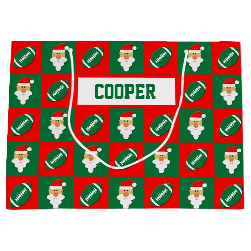 Fun Christmas Footballs & Santa Custom Player Name Large Gift Bag