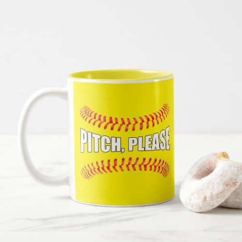 Funny Fastpitch Softball "Pitch Please" Softball Two-Tone Coffee Mug