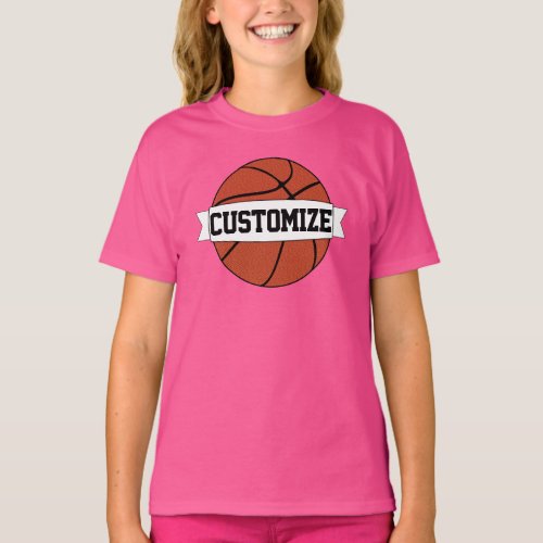 Girls' Basketball Player Custom Team/School Name T-Shirt