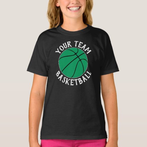 Girls Green Basketball Team, Player Name & Number T-Shirt