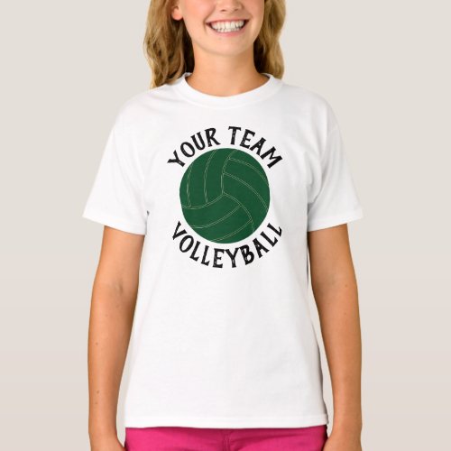 Girls' Green Volleyball Team, Player Name & Number T-Shirt