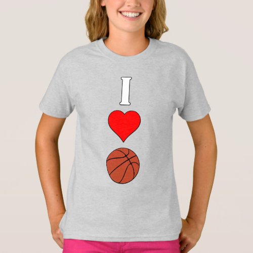 Girls' I Love/Heart Basketball Basketball Player T-Shirt