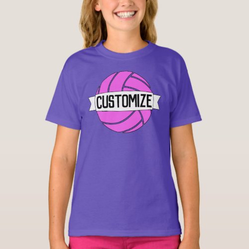 Girls Pink Volleyball Team, Player, Number & Color T-Shirt