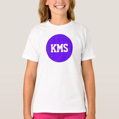 Girls Purple Volleyball Custom Text School Letters T-Shirt
