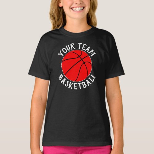 Girls Red Basketball Team, Player Name & Number T-Shirt