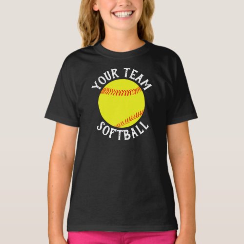 Girls Softball Custom Team Player Name and Number T-Shirt