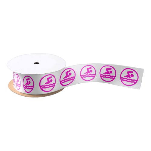 Girls Swimming and Diving Swimmer Pink Swim Party Satin Ribbon