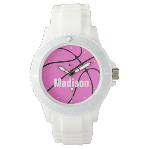 Girly Pink Basketball Custom Name/Text Girls Sport Watch