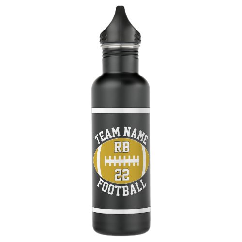 Gold Football Custom Team Name and Player Number Stainless Steel Water Bottle