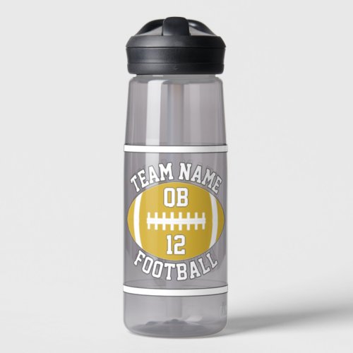 Gold Football Custom Team Name and Player Number Water Bottle
