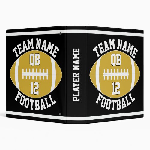 Gold Football Team Name, Player Name and Number 3 Ring Binder