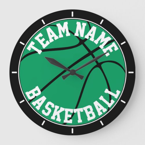 Green Basketball Custom Team Name or Text Large Clock