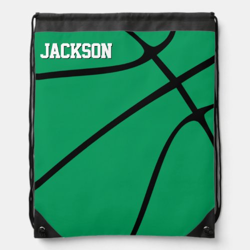 Green Basketball Player Name or Text Custom Sports Drawstring Bag