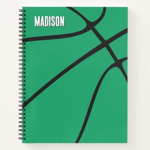 Green Basketball Player Name or Text Custom Sports Notebook