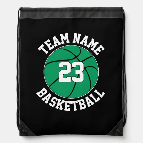 Green Basketball Team Name & Player Number Custom Drawstring Bag