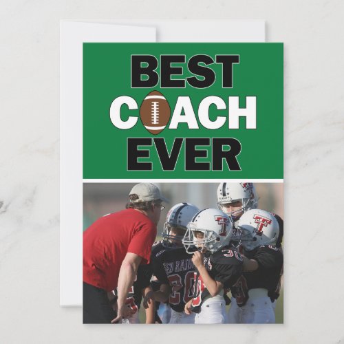 Green Football Coach Best Ever Custom Photo Thank You Card
