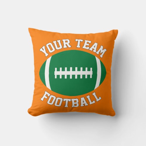 Green Football Custom Team Name and Colors Sports Throw Pillow
