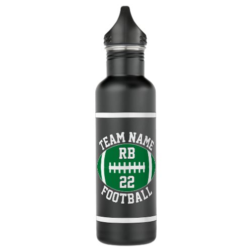 Green Football Custom Team Name and Player Number Stainless Steel Water Bottle