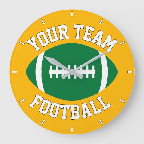 Green Football Custom Team Name & Background Color Large Clock