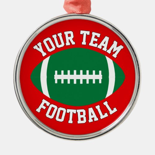 Green Football Player Custom Team Name Christmas Metal Ornament