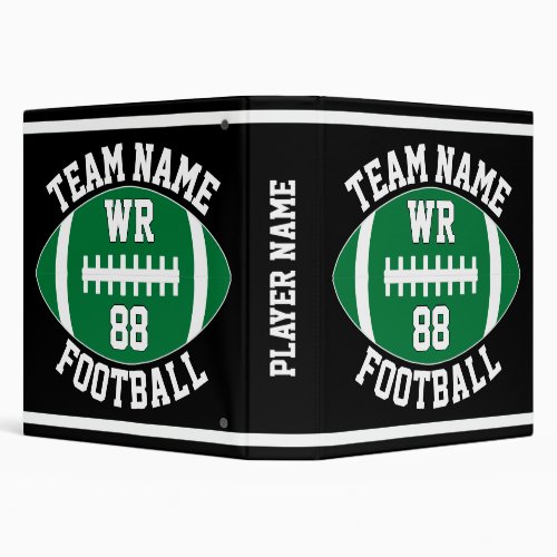 Green Football Team Name, Player Name and Number 3 Ring Binder