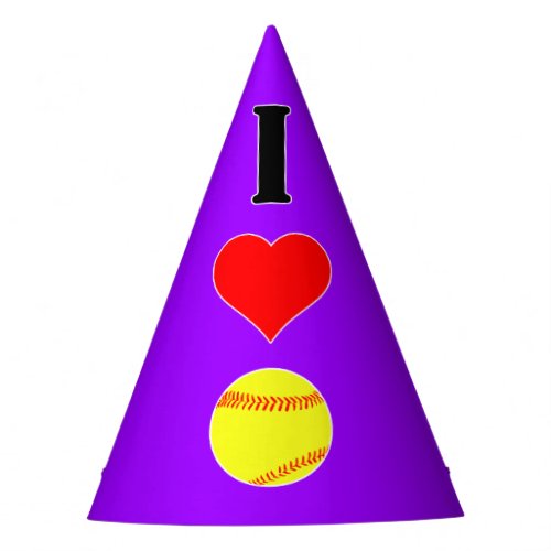 I Love Heart Softball Custom Color Party Hat