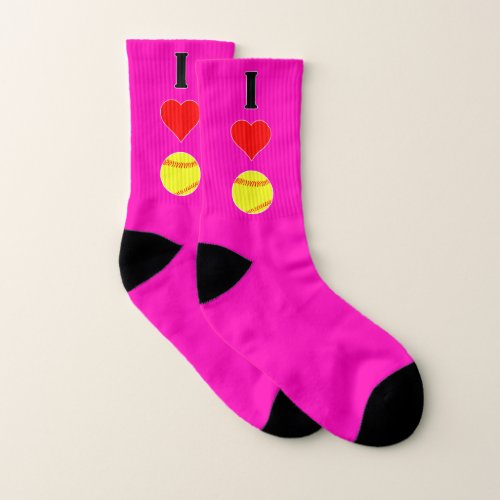 I Love (Heart) Softball Fastpitch Player Any Color Socks