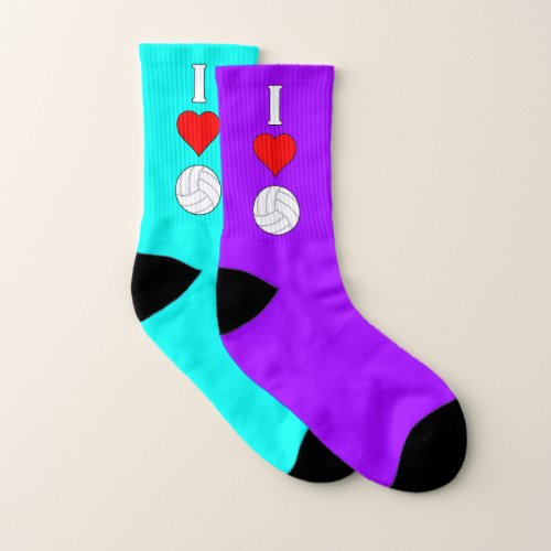 I Love (Heart) Volleyball Custom Color Socks