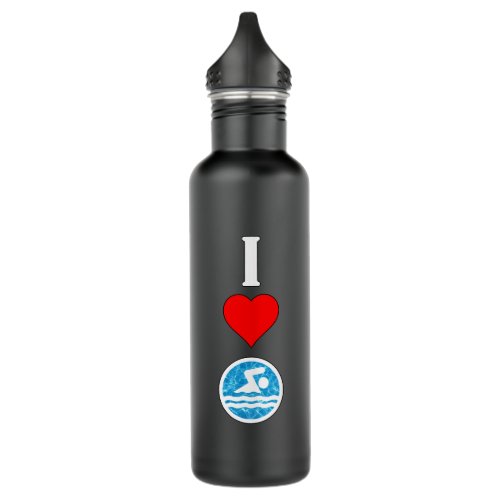 I Love Swimming / I Heart Swim Vertical Swimmer Stainless Steel Water Bottle