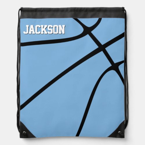 Light Blue Basketball Player Name or Text Custom Drawstring Bag