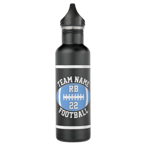 Light Blue Football Custom Team Name Player Number Stainless Steel Water Bottle