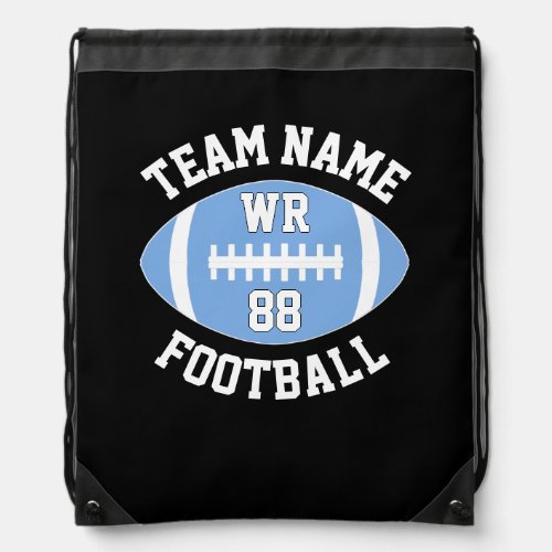Light Blue Football Team Name and Player Number Drawstring Bag